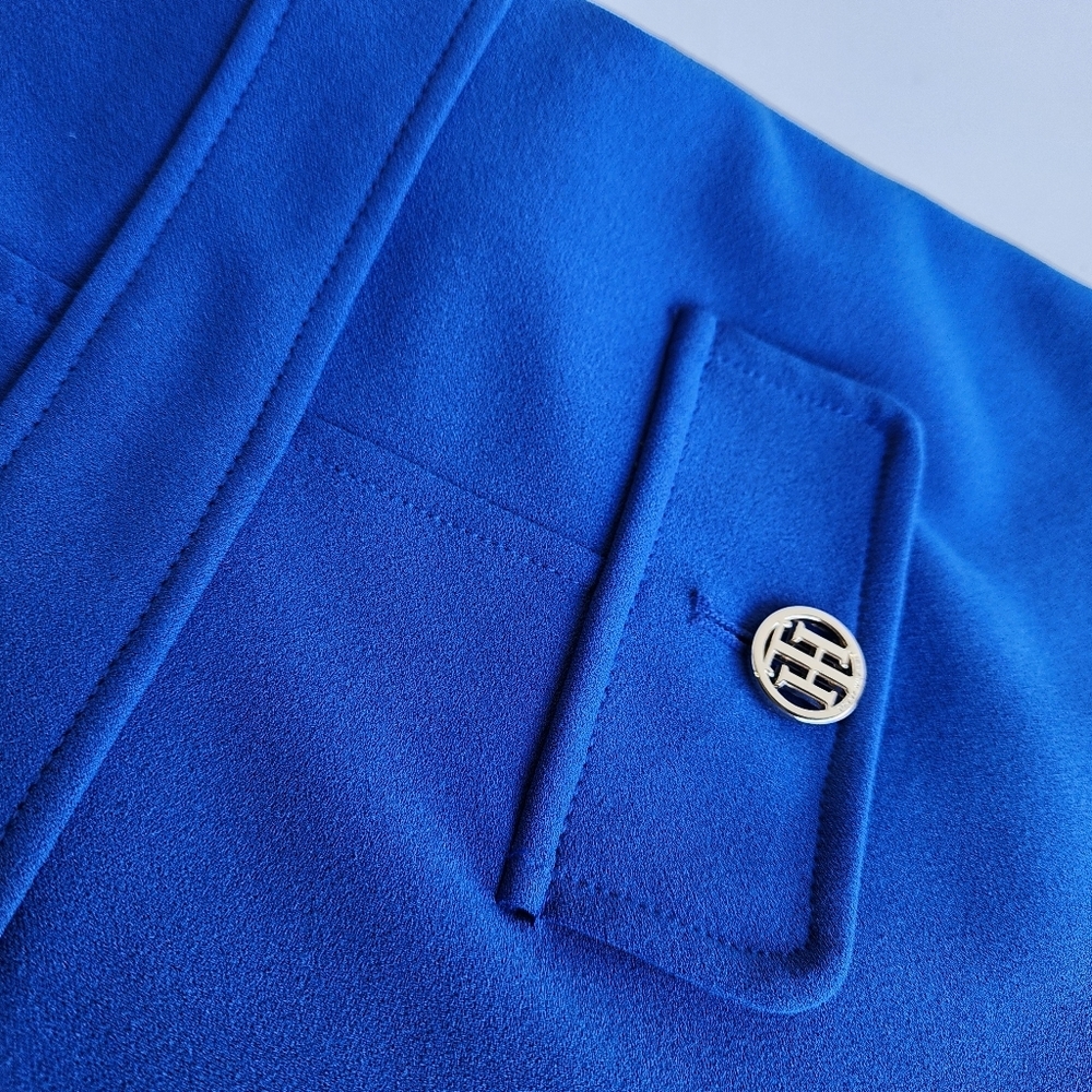 Tommy Hilfiger Blue Sheath Dress Short Sleeve Zip Back Stretch Scuba Sz 10 - Picture 13 of 15